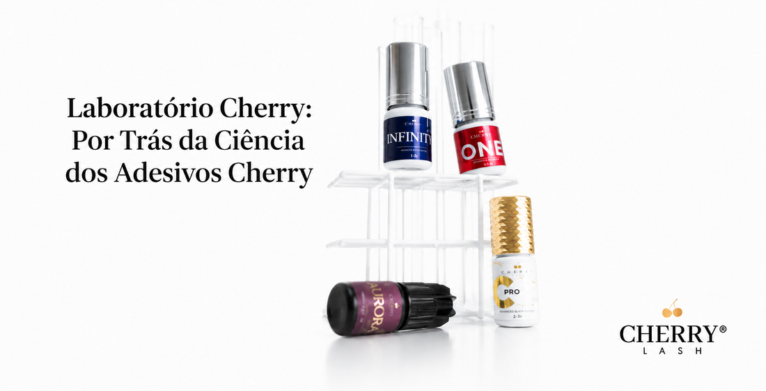 Banner Laboratório Cherry com adesivos Cherry Lash e tecnologia dos adesivos para extensão de cílios.