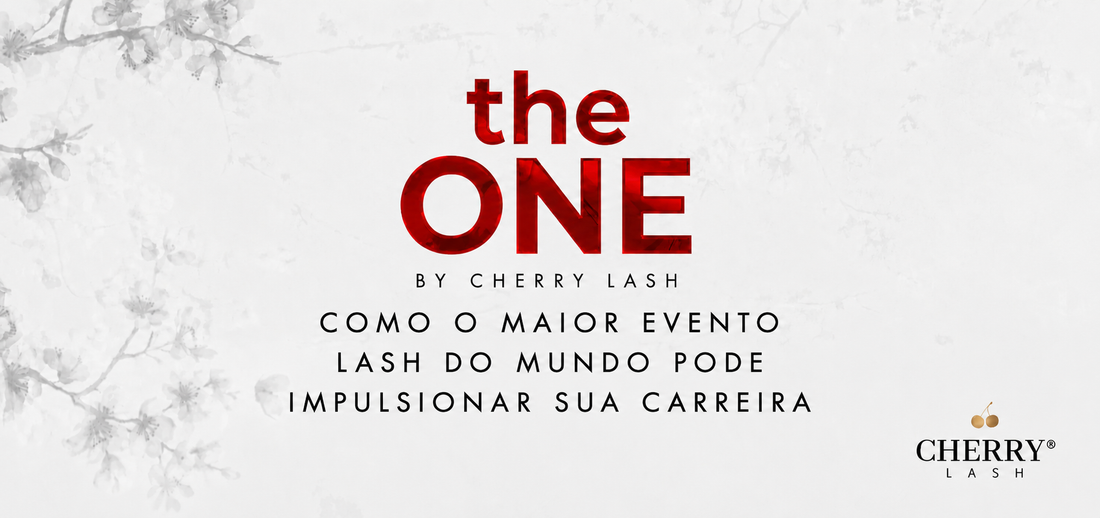 Banner do The One by Cherry Lash com fundo claro e floral, destacando o título: “Como o maior evento lash do mundo pode impulsionar sua carreira”.