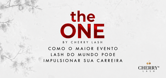 Banner do The One by Cherry Lash com fundo claro e floral, destacando o título: “Como o maior evento lash do mundo pode impulsionar sua carreira”.