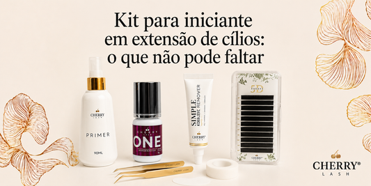 Kit para iniciantes em extensão de cílios com produtos Cherry Lash.