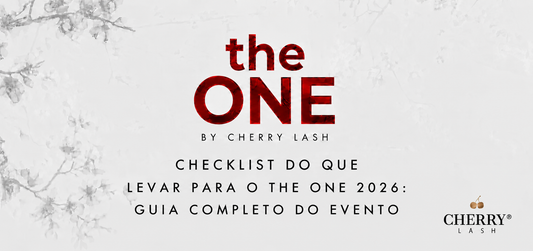 Banner do The One 2026 com o título "Checklist do que levar para o The One 2026: guia completo do evento", destacando o maior evento de extensão de cílios da Cherry Lash.