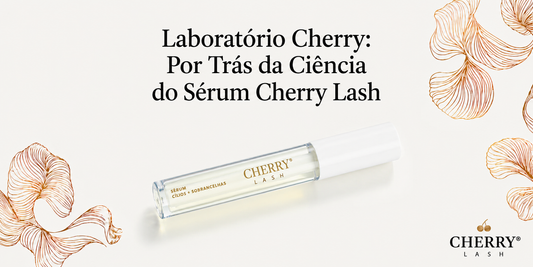 Banner da Cherry Lash sobre o Laboratório Cherry, destacando a ciência por trás do sérum para cílios e sobrancelhas Cherry Lash.